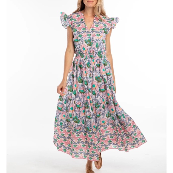 Bindu Anika flutter sleeve elastic waist cotton maxi Dress - Picture 1 of 6